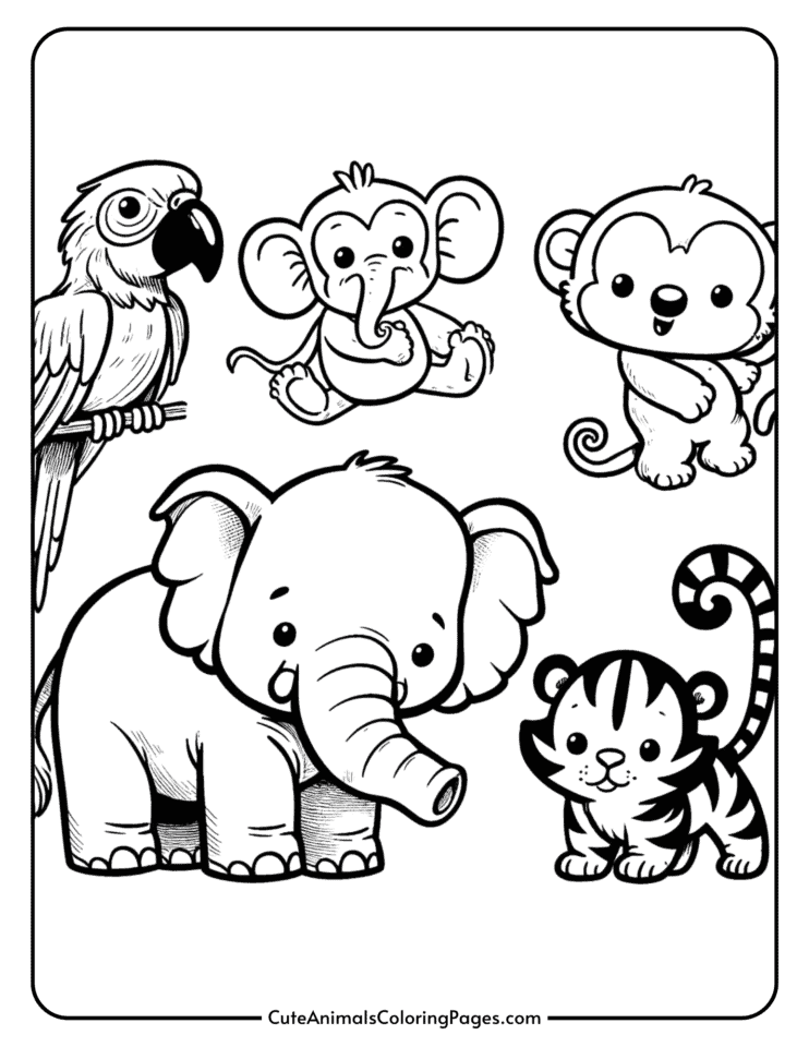 Jungle Animals Coloring Pages (Free Printable Pages) - Cute Animals ...