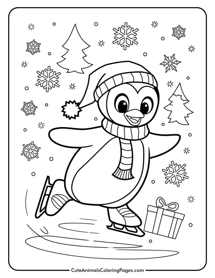 Christmas Penguin Coloring Pages (8 Free Printable PDF Pages) - Cute