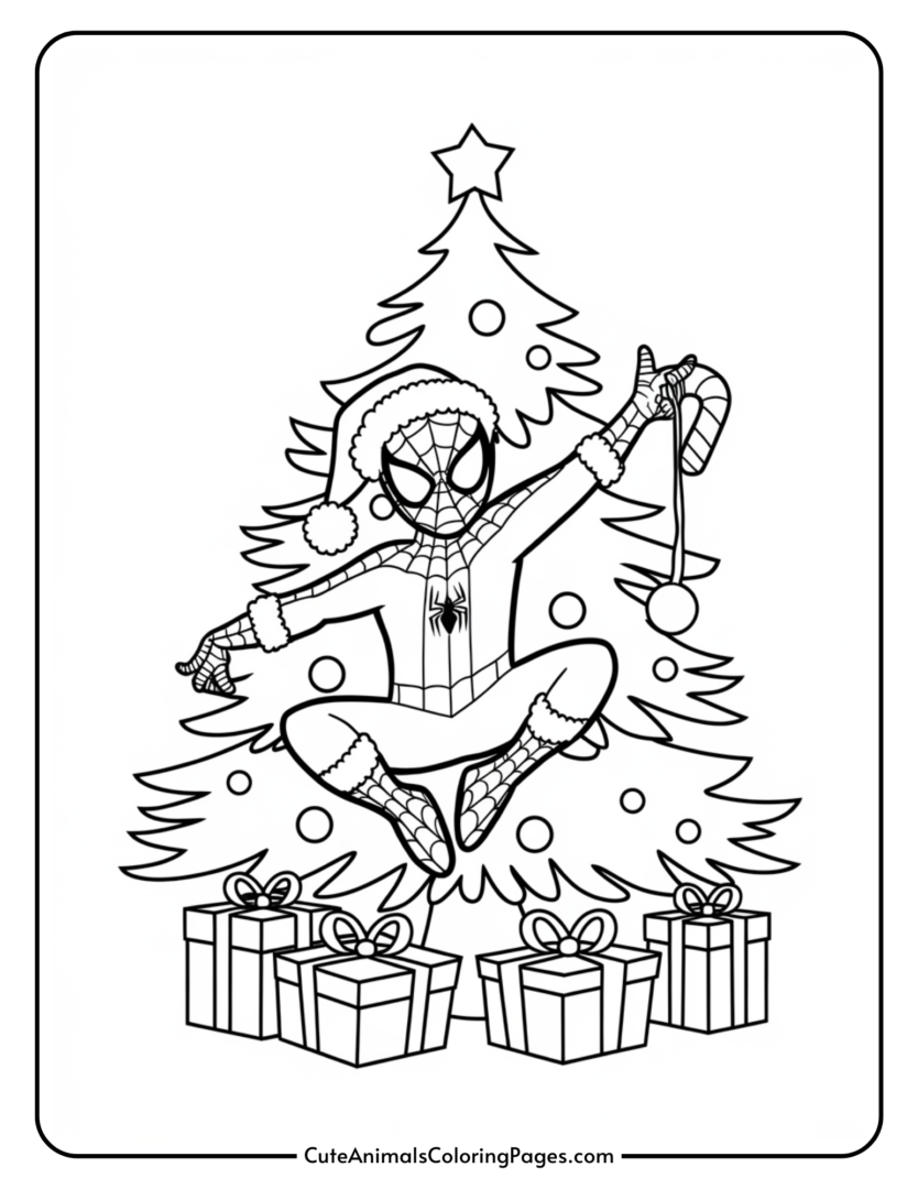 Spiderman Christmas Coloring Pages (11 Free PDF Pages) - Cute Animals ...