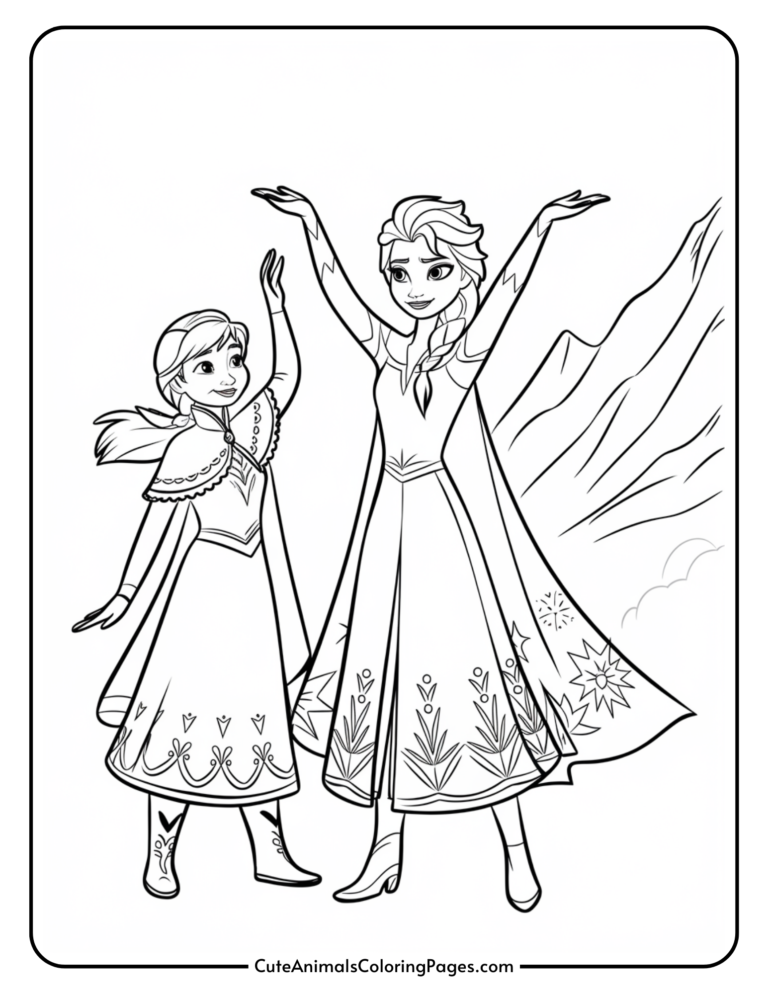 Elsa and Anna Coloring Pages (7 Free Printable Pages) - Cute Animals ...