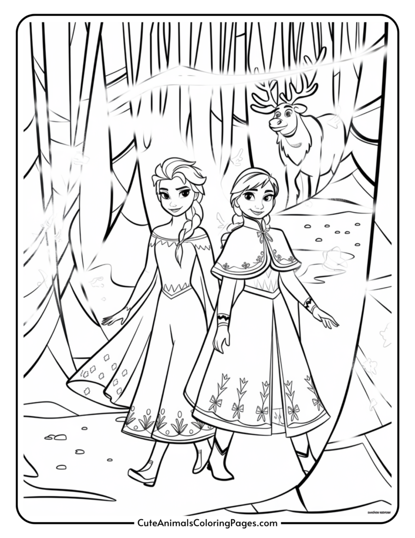 Elsa and Anna Coloring Pages (7 Free Printable Pages) - Cute Animals ...