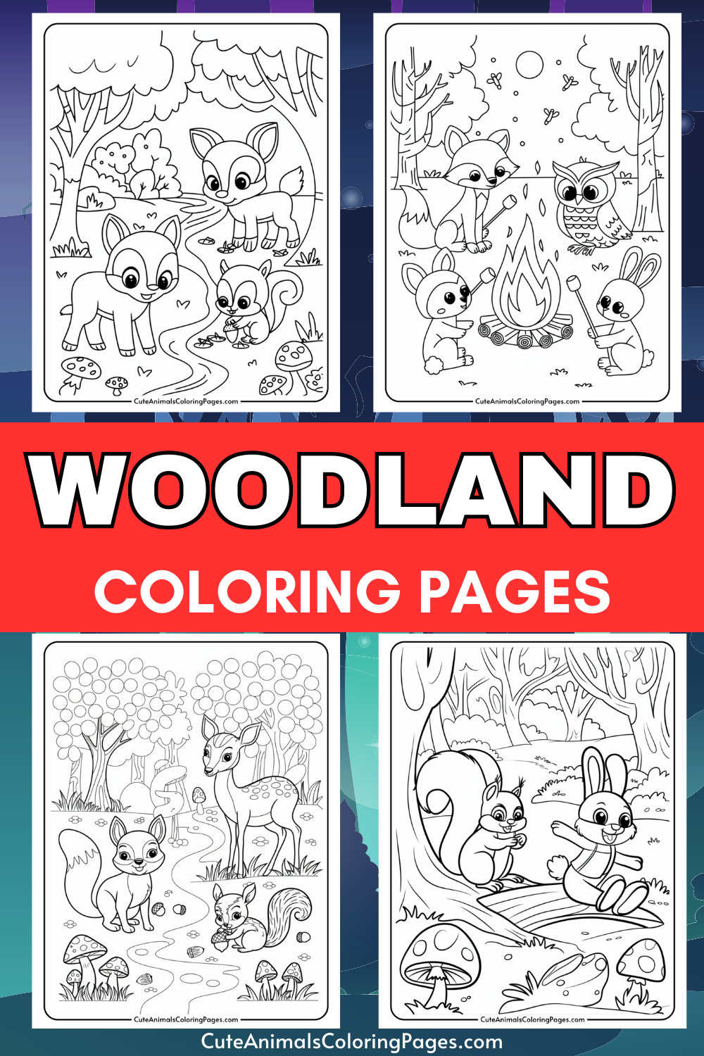 Woodland Animals Coloring Pages (4 Free Printable Pages) - Cute Animals Coloring Pages