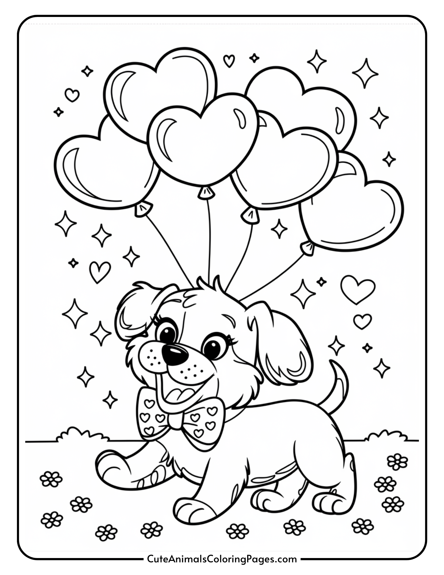 Puppy Valentine Coloring Pages - Cute Animals
