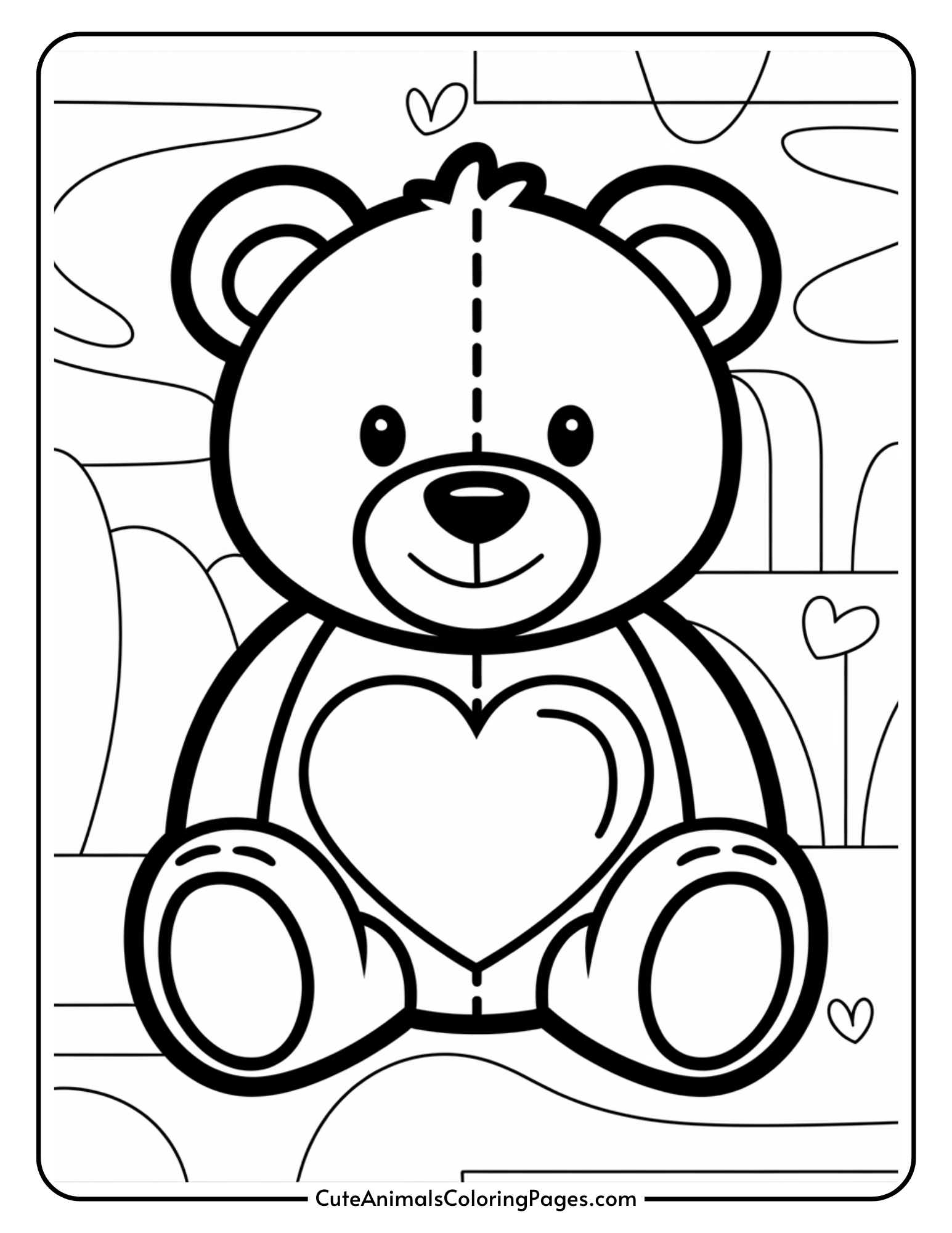 Teddy Bear with Heart Coloring Pages (7 Free Printables) - Cute Animals ...