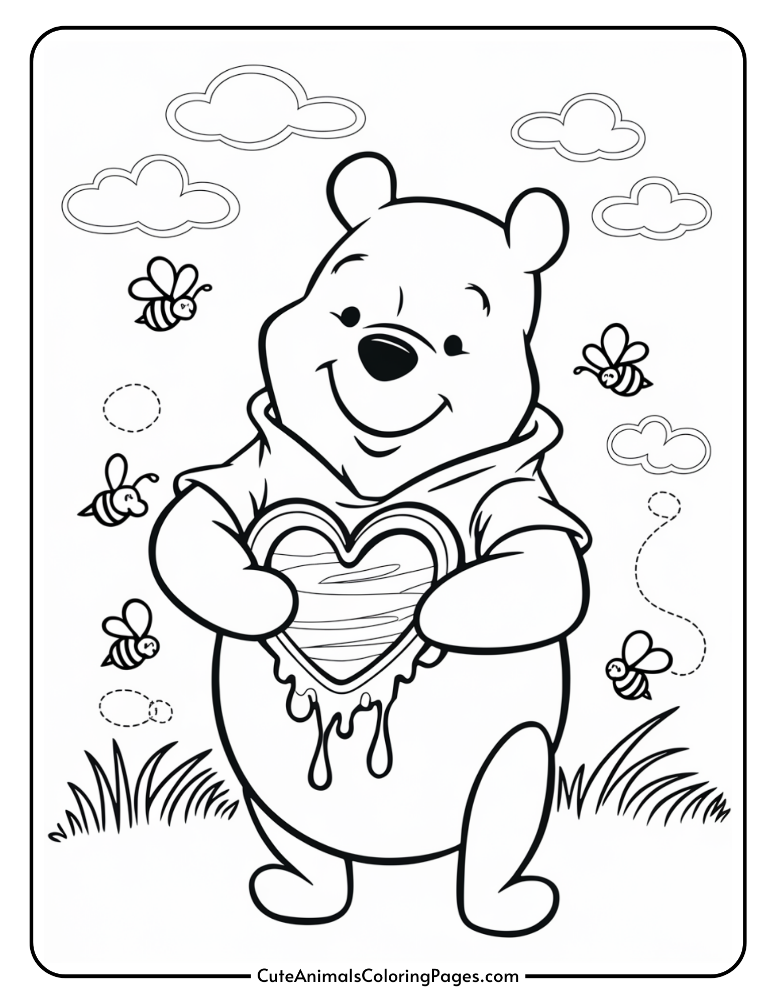 Winnie the Pooh Valentines Day Coloring Pages (8 Free Printables) - Cute Animals Coloring Pages