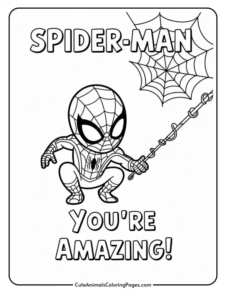 Cartoon Spider-Man crouching with a web and the text "You're Amazing!" above and below.