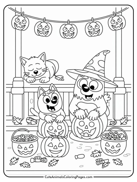 Bluey Halloween Coloring Pages Printable for Kids (6 Free Pages)