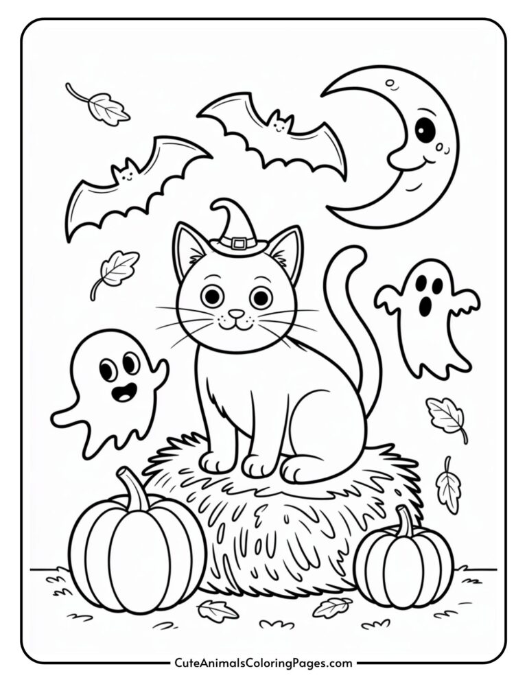 Halloween Cat Coloring Pages (5 Printable PDF Pages) - Cute Animals ...