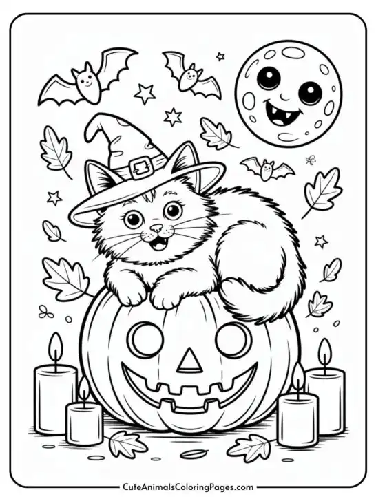 Halloween Cat Coloring Pages (5 Printable PDF Pages)