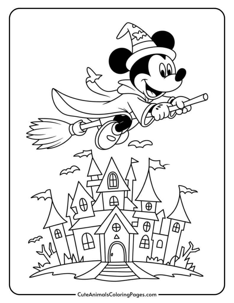 A cartoon mouse to be sold as a magic on a scent on a scissors of a bird flying around.