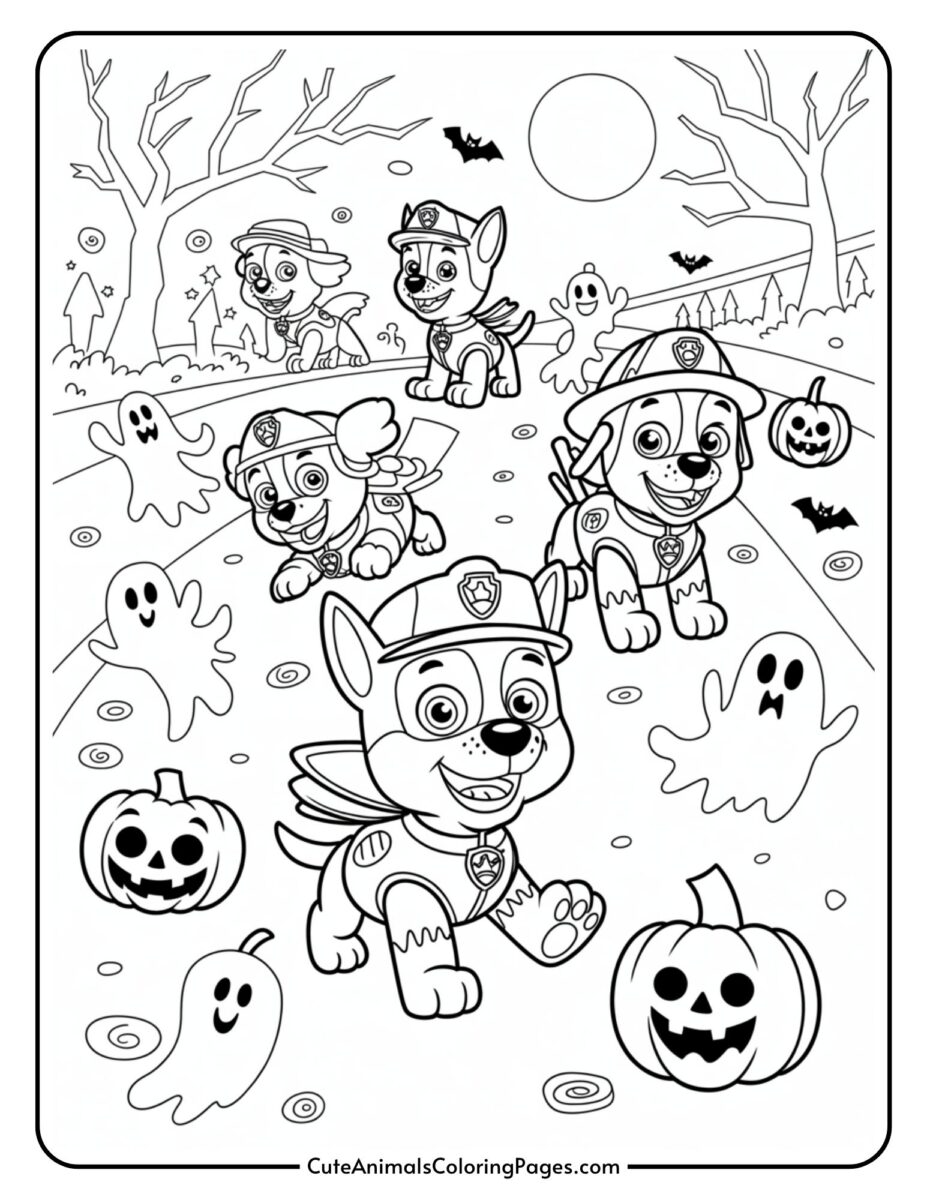 Halloween Paw Patrol Coloring Pages for Kids (4 Printables) - Cute ...