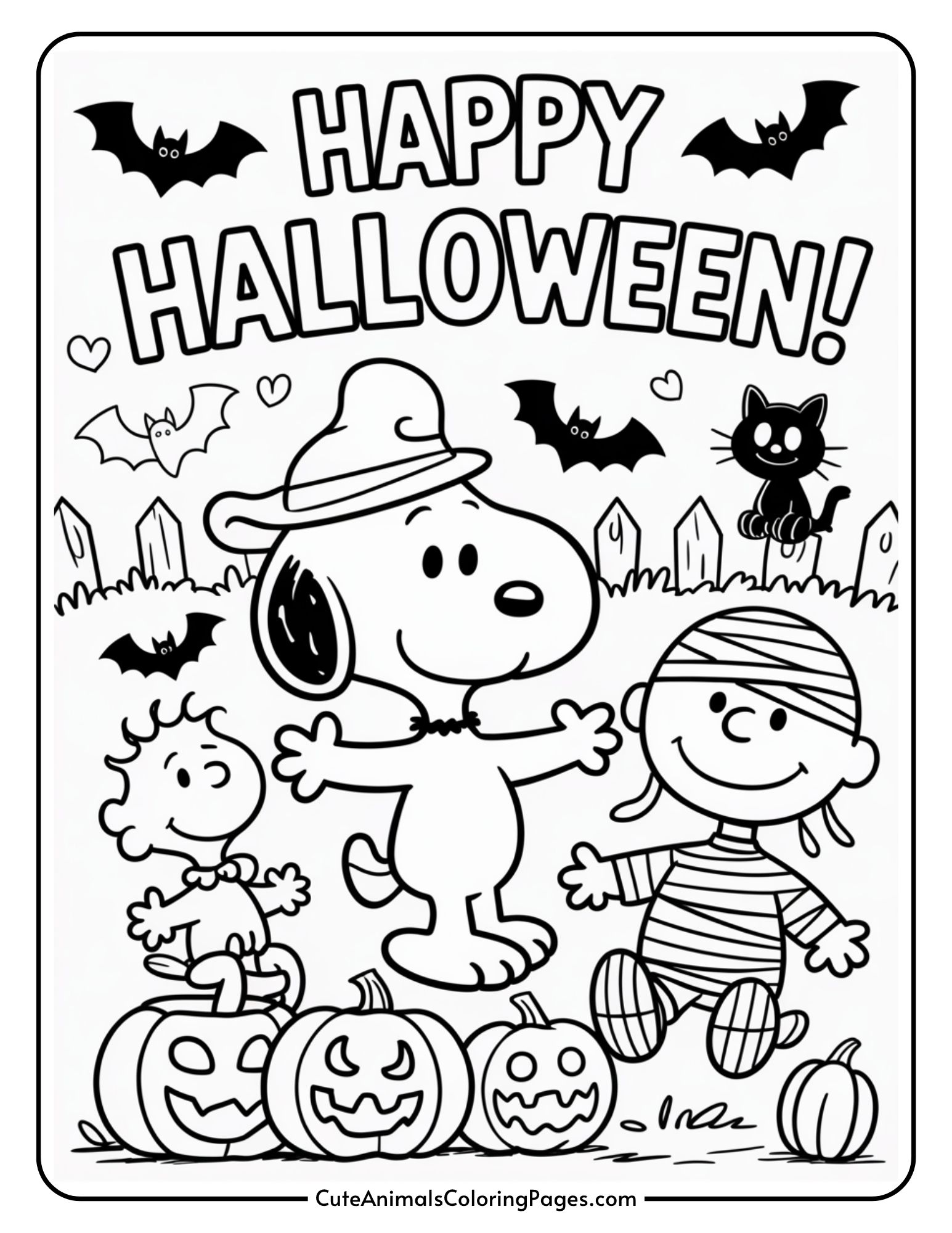 Halloween Snoopy Coloring Pages to Print and Color (5 Pages) - Cute
