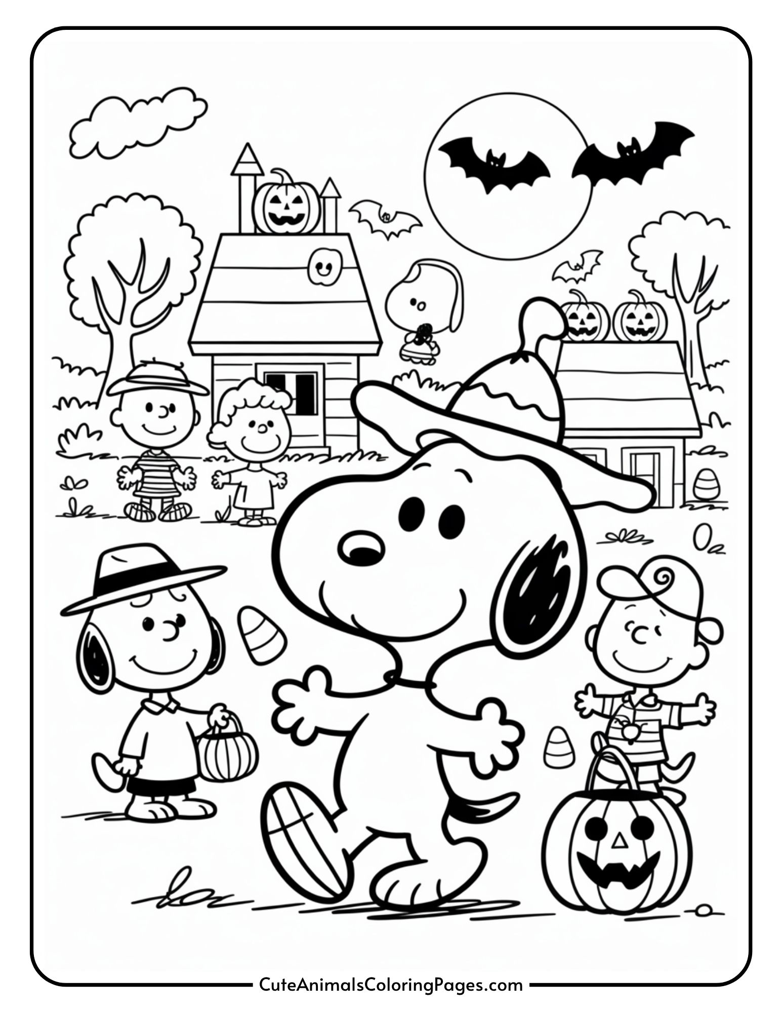 Halloween Snoopy Coloring Pages to Print and Color (5 Pages) - Cute ...