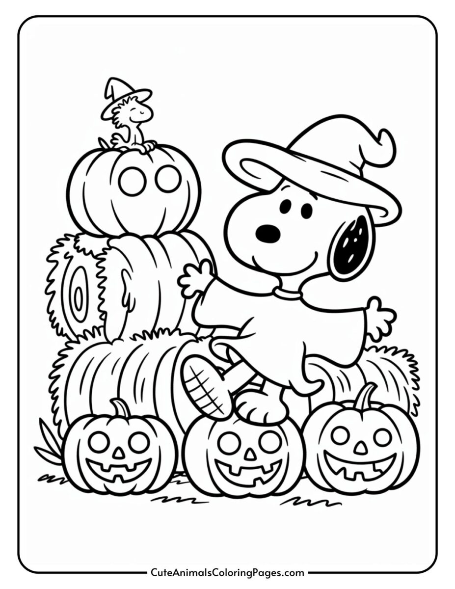 Halloween Snoopy Coloring Pages to Print and Color (5 Pages) - Cute ...