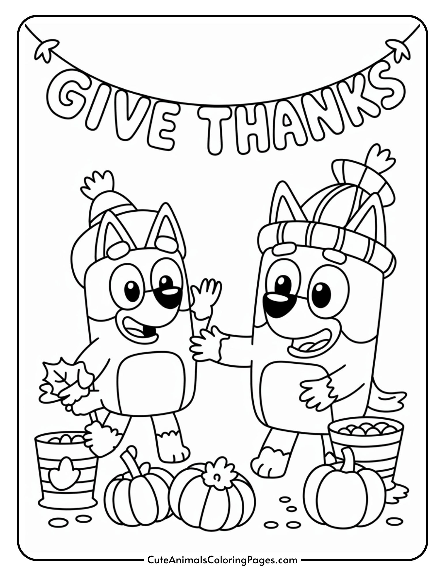 Bluey Thanksgiving Coloring Pages (8 Printable Pages) - Cute Animals ...