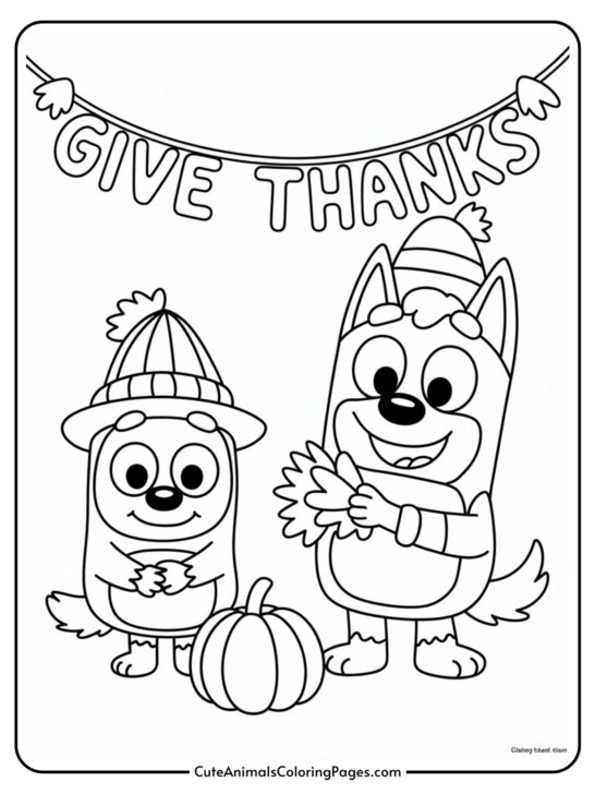 Bluey Thanksgiving Coloring Pages (8 Printable Pages)