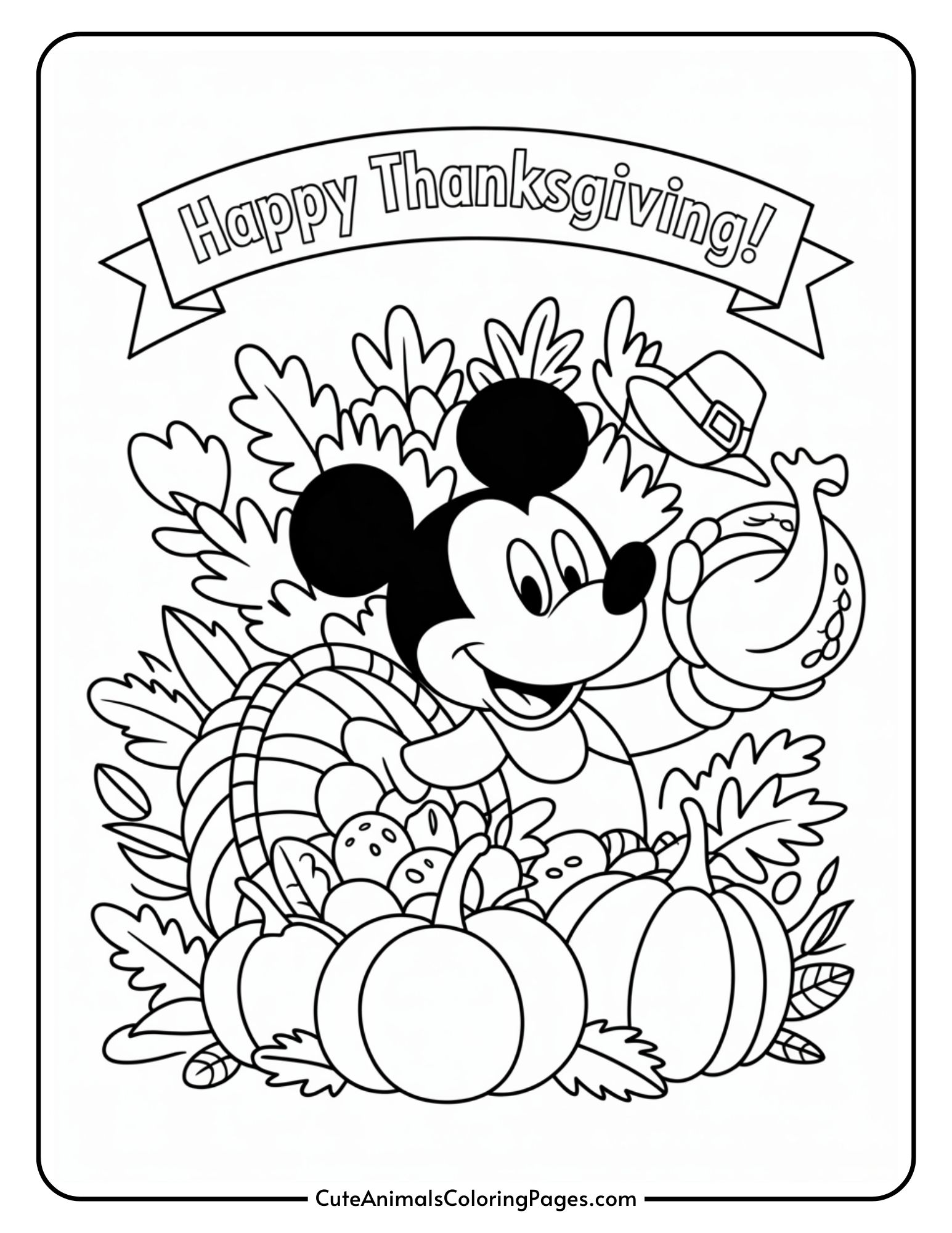 Mickey Mouse Thanksgiving Coloring Page (9 Coloring Sheets) - Cute ...