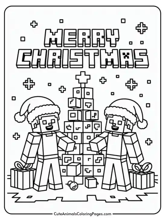 Minecraft Christmas Coloring Pages (7 Pages To Color)