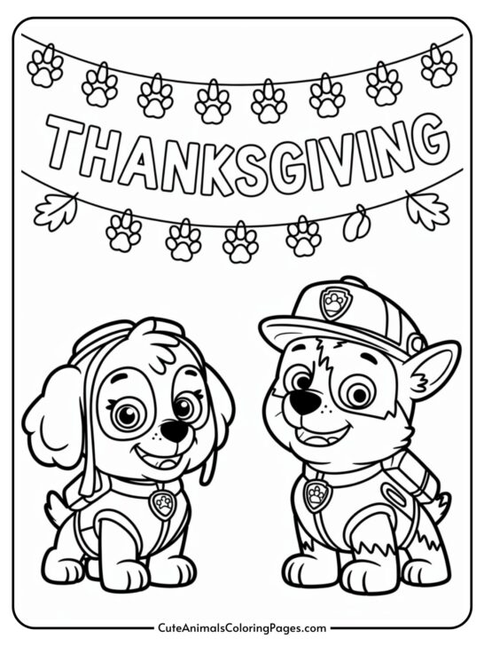Paw Patrol Thanksgiving Coloring Pages (9 Sheets To Color)