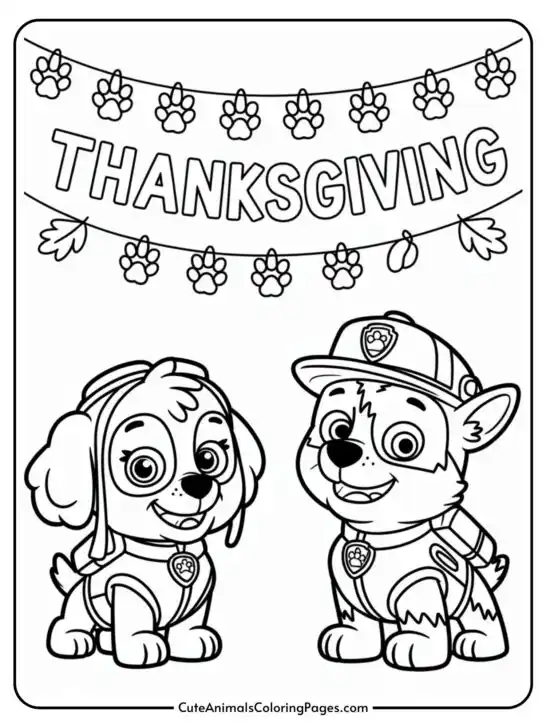 Paw Patrol Thanksgiving Coloring Pages (9 Sheets To Color)