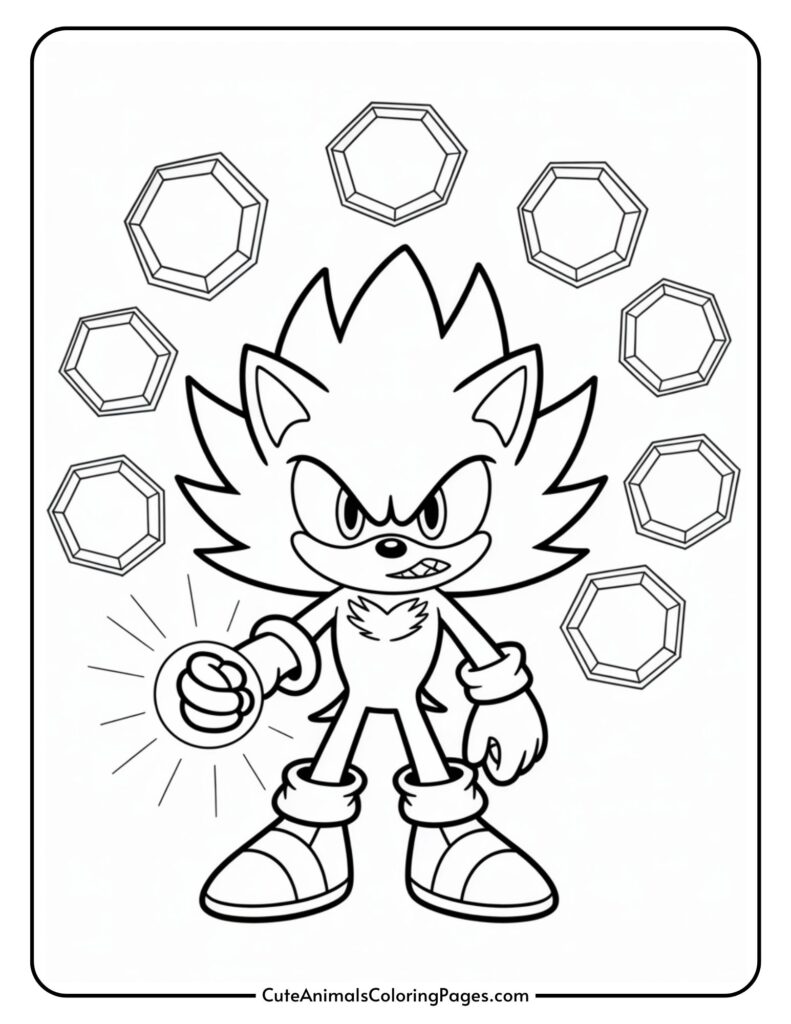 Black and white sign of carton's target character with spiky hair with a hair with wrapped shoes, surrounded by floating hexagonals.