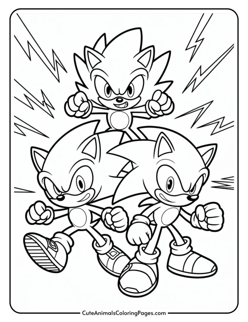 Seeing three identical cargoes in dynamic poses, with spy hairs and fried fists, surrounded in color format.