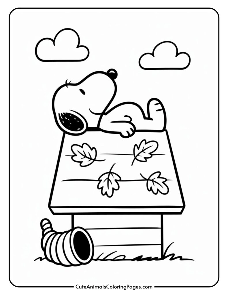 A cartoon dog with a peaceful cargo on the dog on the knees, clouds spread in the sky, asleep in the sky.