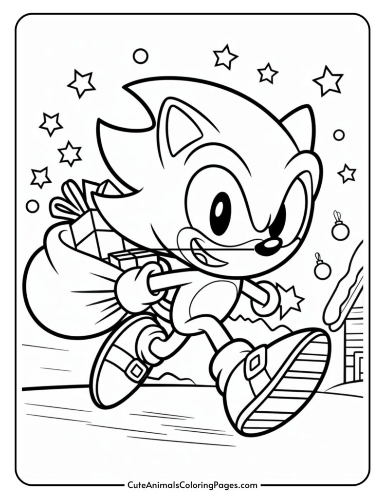 A cartoon hedge that runs with a gift column is surrounded by the stars, clothes and snowballs in the background.