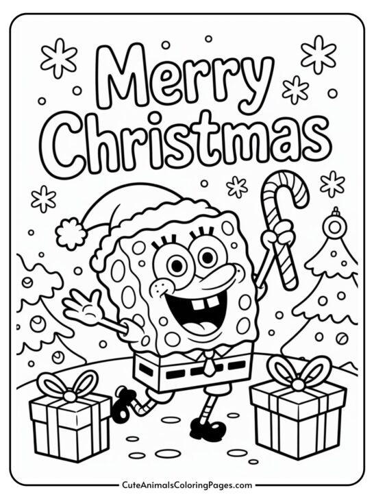 SpongeBob SquarePants Christmas Coloring Pages (7 Pages)