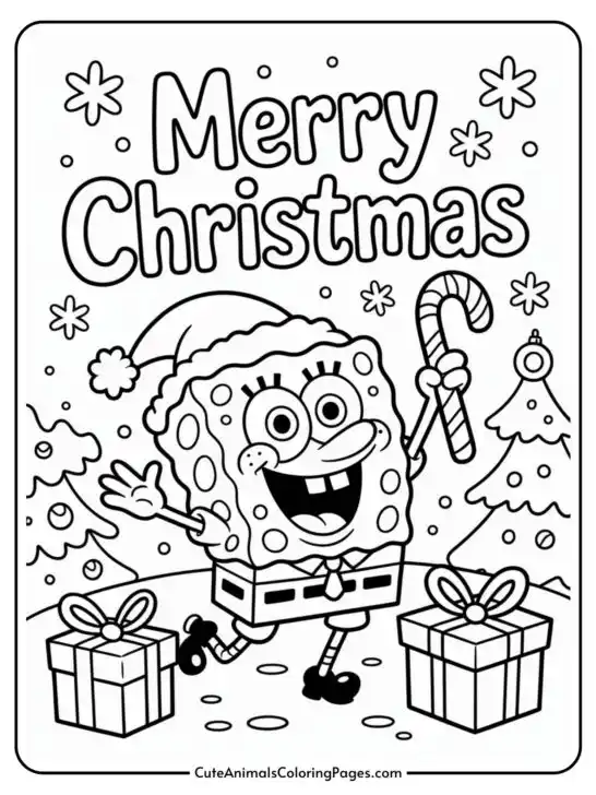 SpongeBob SquarePants Christmas Coloring Pages (7 Pages)
