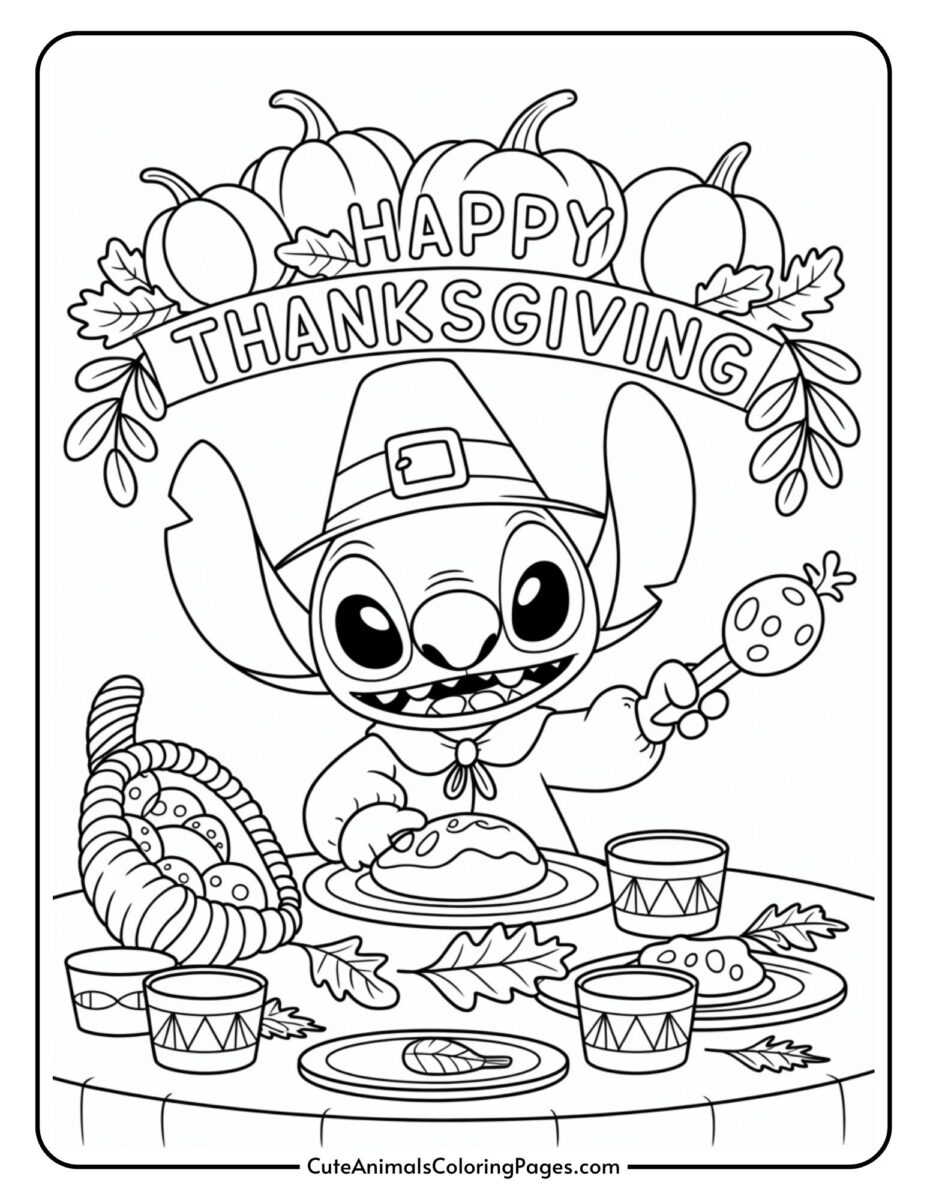 Stitch Thanksgiving Coloring Pages (10 Pages To Print) - Cute Animals ...