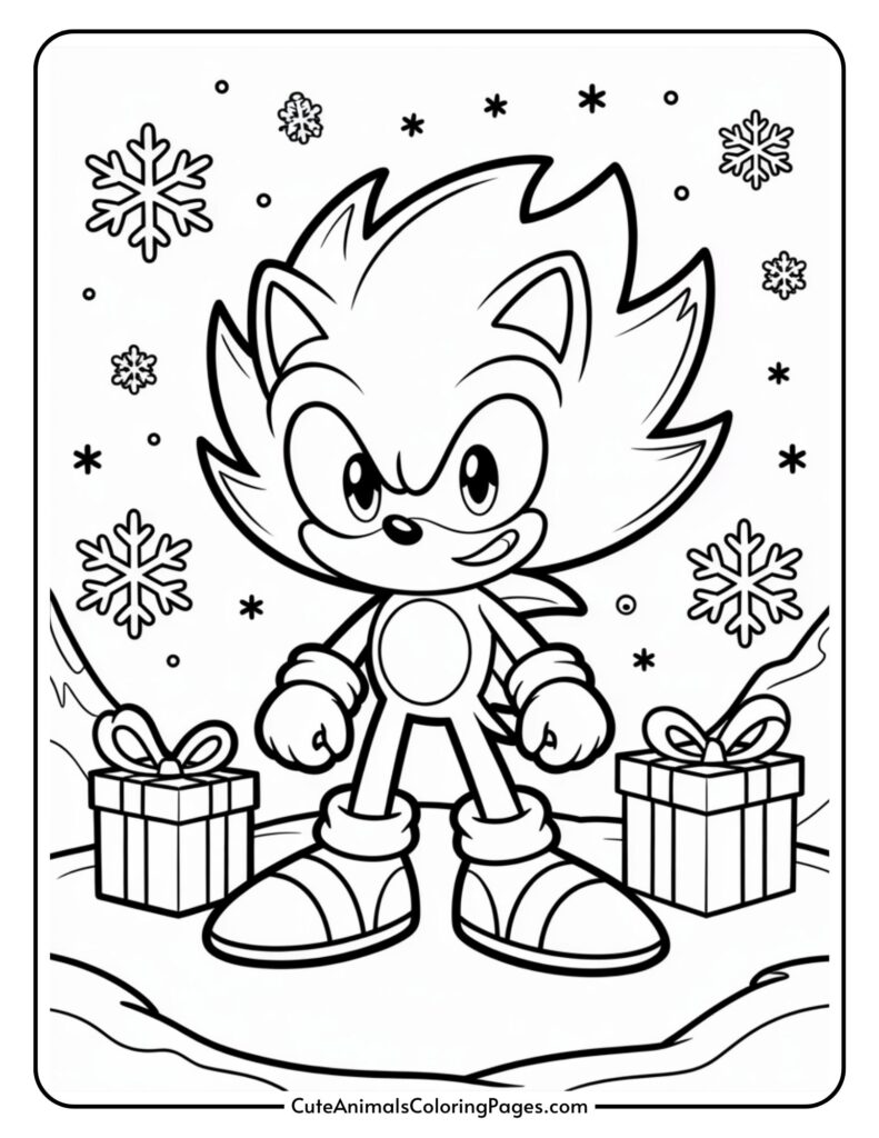 A cartoon character with a spiky hair resisted in a snow event, dropped due to snow and two regular gifts.