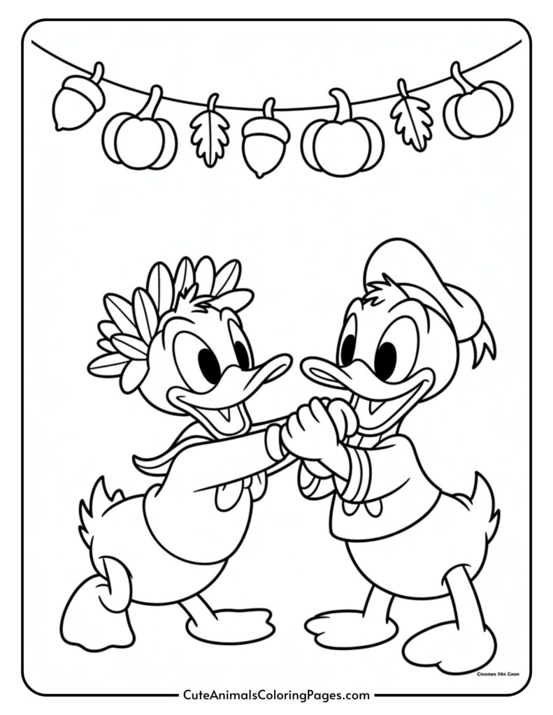 Two cartoon dicks take hands and dance under a celebrate garbage of Acorns, pumpkins, and files.