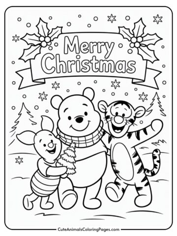 Coloring page featuring cartoon characters with a 