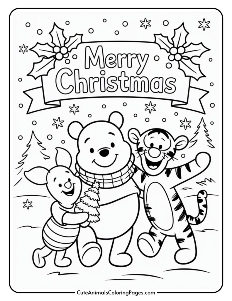 Coloring page with cartoon characters with a 