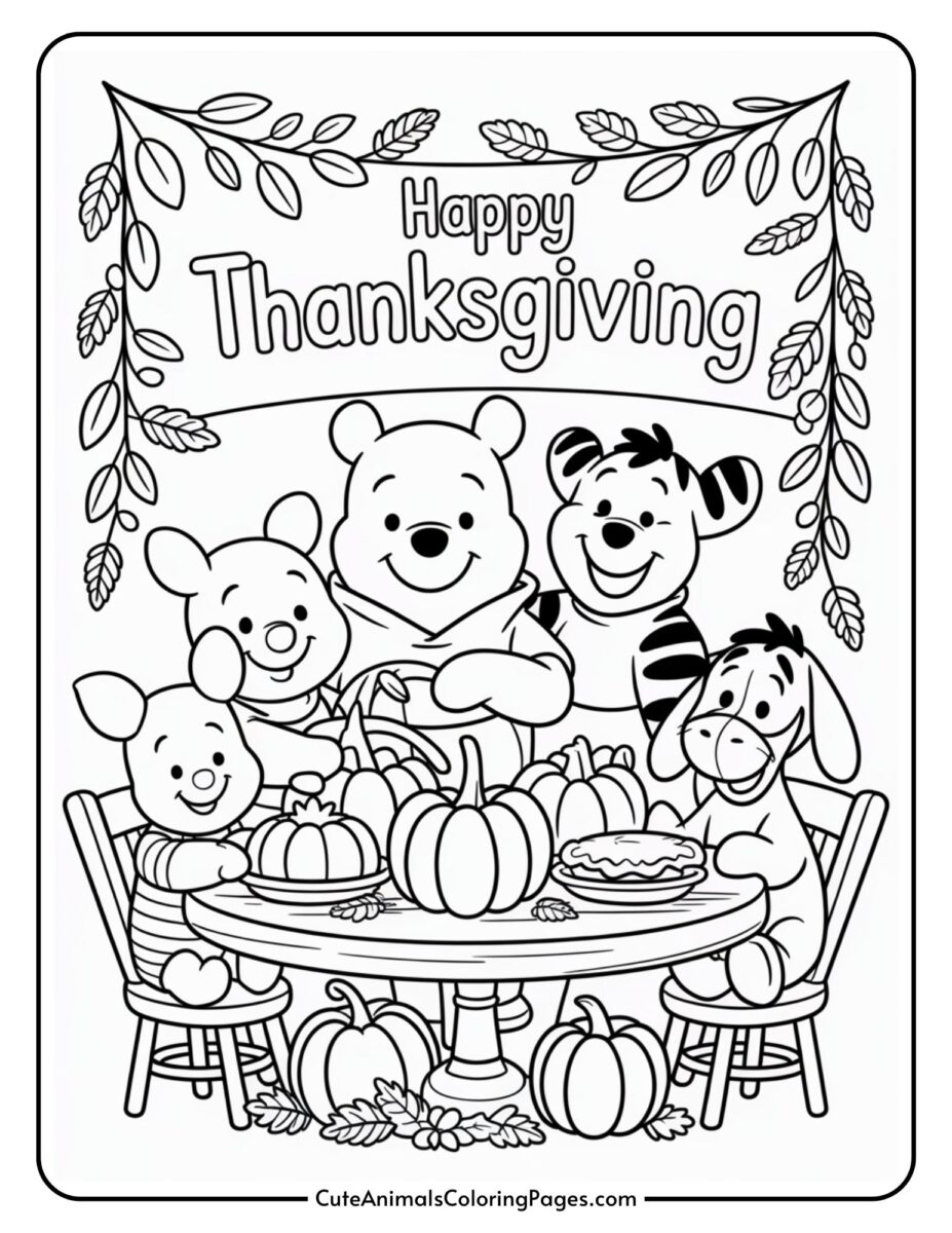 Winnie The Pooh Thanksgiving Coloring Pages (7 Sheets To Color)