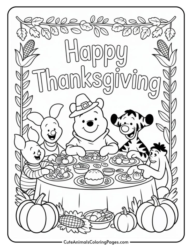 Winnie The Pooh Thanksgiving Coloring Pages (7 Sheets To Color)