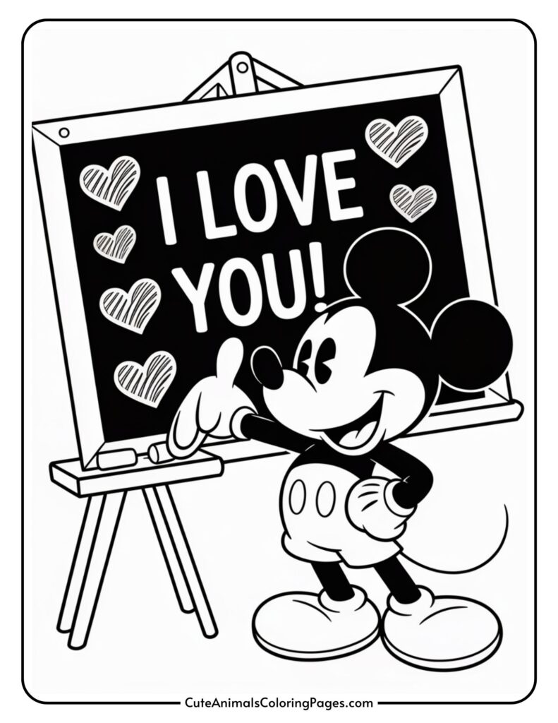 Cartoon mouse character showing a chalkboard