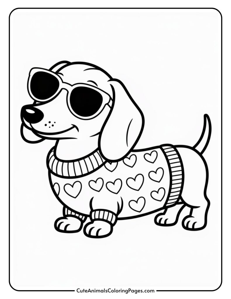 Cartoon dachshund with sunglasses and a cute smile.