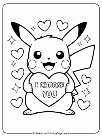Cartoon creature holding a heart with 