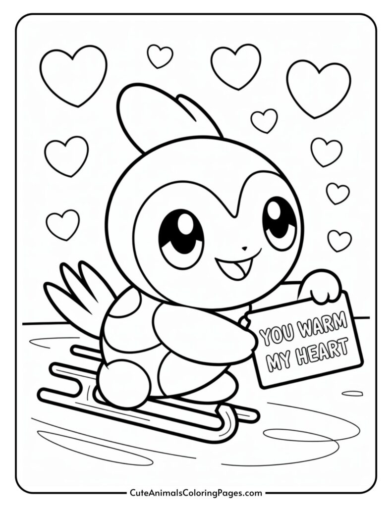 Cartoon bird smiling as a sign that says 