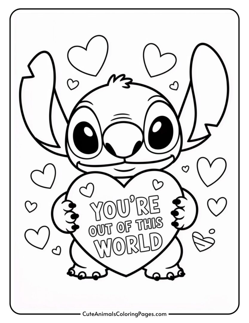 Stitch Valentines Coloring Pages (13 Sheets To Color) - Cute Animals ...
