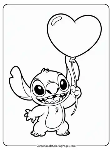 Cartoon character holding a heart-shaped balloon, smiling with large eyes and ears.