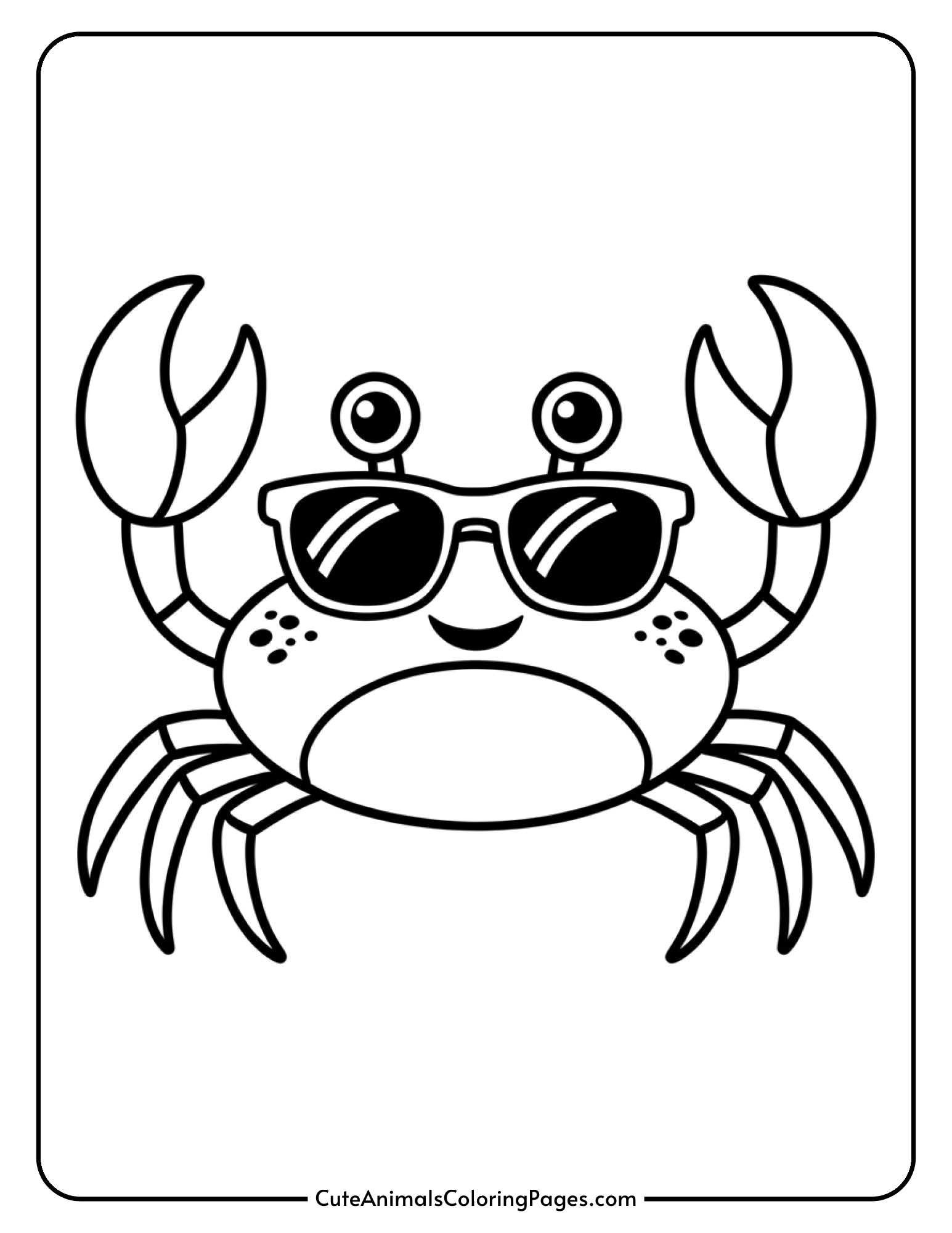A laid-back crab wearing sunglasses in a casual pose.
