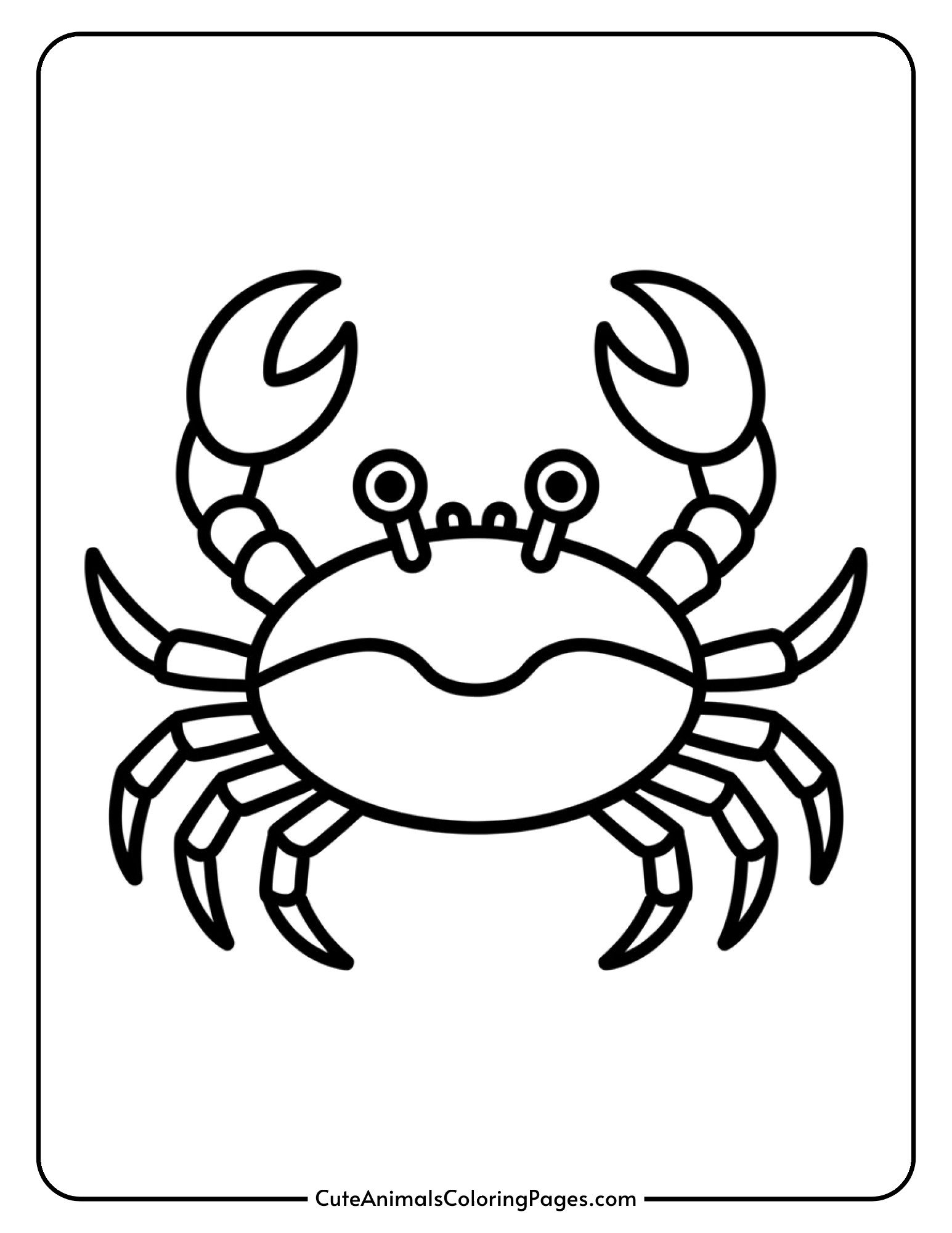 A simple crab drawn with basic outlines and minimal detail for easy coloring.