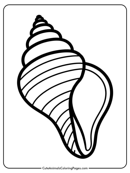 A simple spiral seashell with curved lines perfect for young children to color.