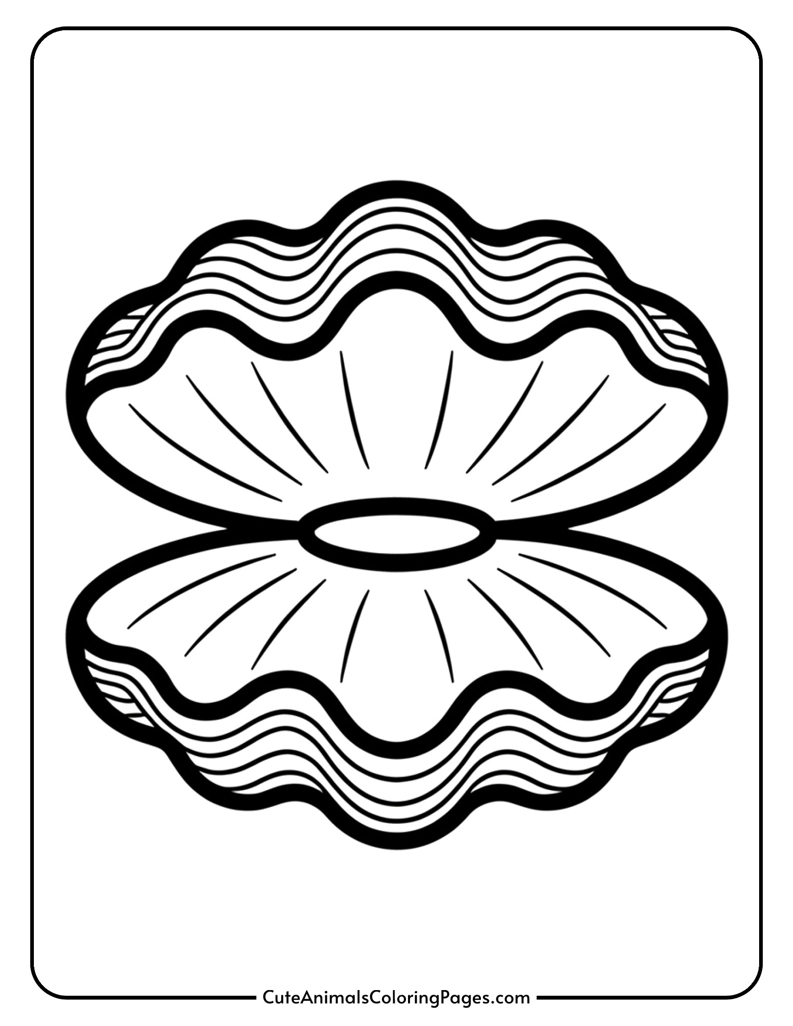 A large open clam shell with wavy edges and detailed ridges.