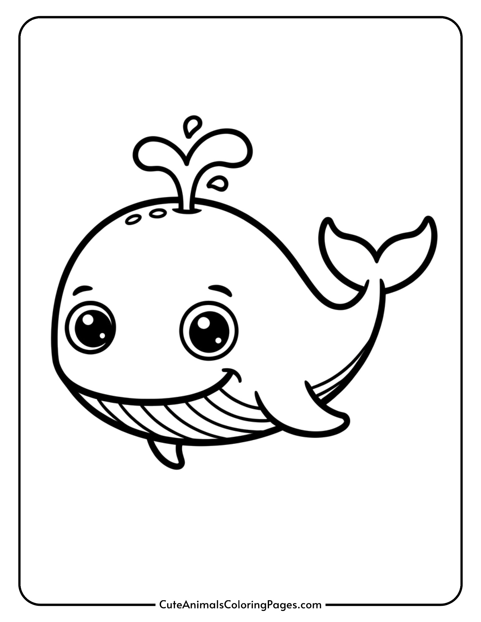 A cheerful cartoon whale with a big smile and spouting water from its blowhole.