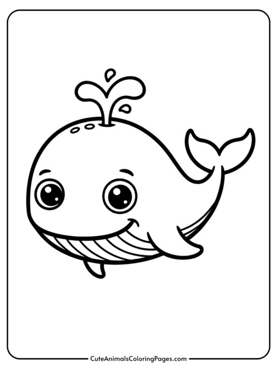 A cheerful cartoon whale with a big smile and spouting water from its blowhole.