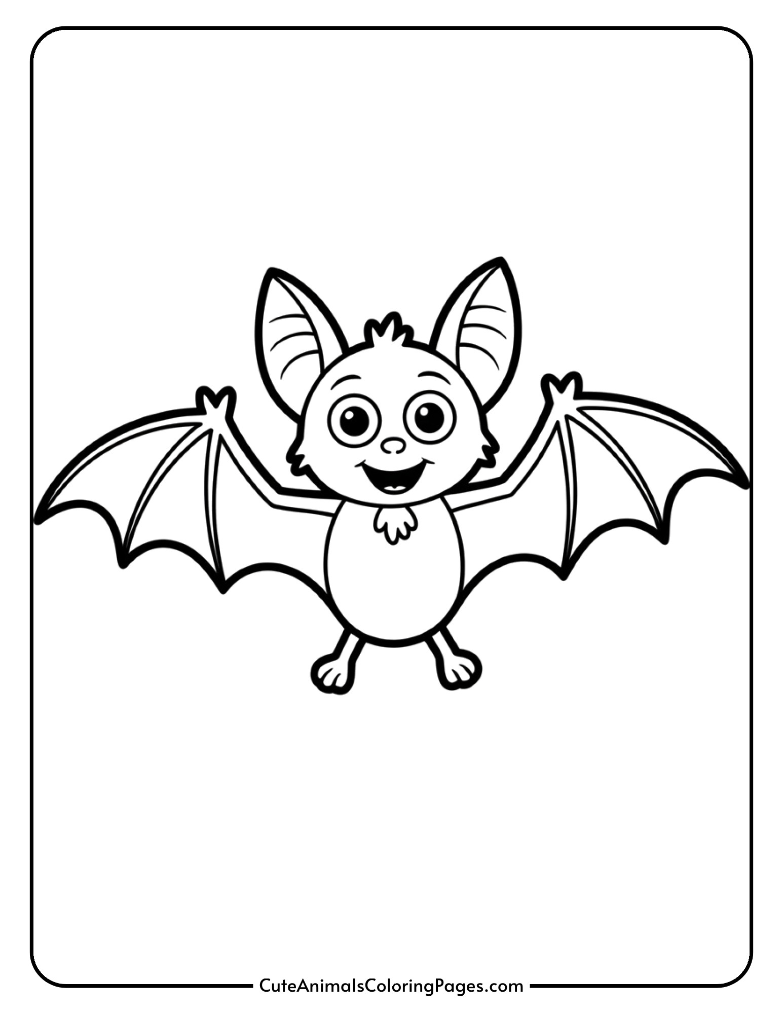 A friendly cartoon bat with large eyes and spread wings smiles at the viewer.